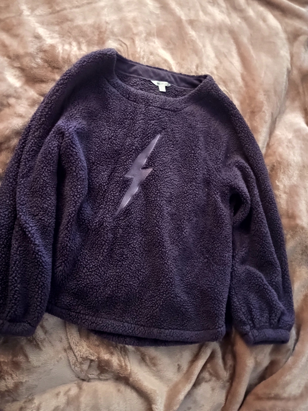 Wildfox Plush Crewneck Sweater in Deep Purple with Lightning Bolt